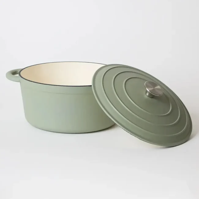 George Collective - Cast Iron Round Casserole 28cm - Matte Sage/Silver Lid